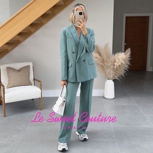 Zara Teal Double-Breasted Blazer